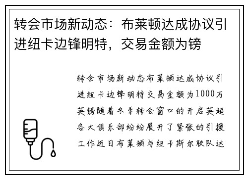 转会市场新动态：布莱顿达成协议引进纽卡边锋明特，交易金额为镑
