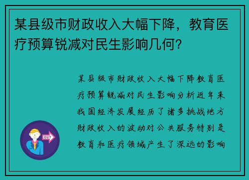 某县级市财政收入大幅下降，教育医疗预算锐减对民生影响几何？