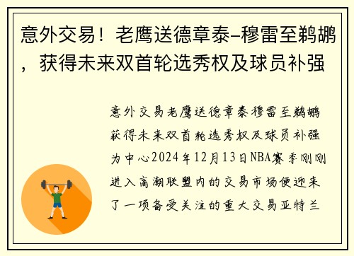 意外交易!老鹰送德章泰-穆雷至鹈鹕,获得未来双首轮选秀权及球员补强