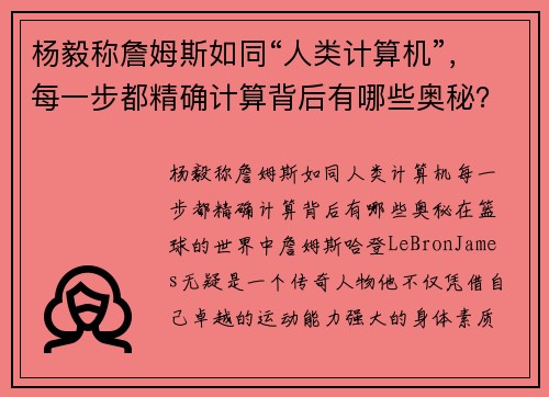 杨毅称詹姆斯如同“人类计算机”,每一步都精确计算背后有哪些奥秘?