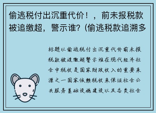 偷逃税付出沉重代价!,前未报税款被追缴超,警示谁?(偷逃税款追溯多少年)